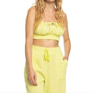 NWT Roxy Island Crush‎ - Cropped Top for Women Size SM Green Yellow Color
